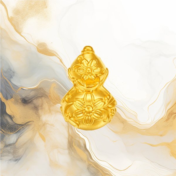  24K Gold Floral Gourd Charm