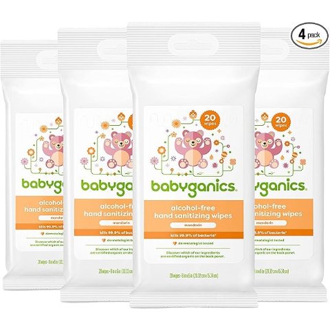 Alcohol-Free Hand Sanitizing Wipes, Mandarin, On-The-Go, 20 count reseal pack (Pack of 4), Packaging May Vary