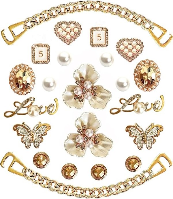 Golden Chain Rhinestone Shoe Charms for Women