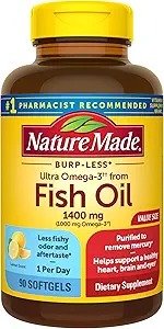 Burp-Less Ultra Omega-3†† from Fish Oil 1400 mg Softgels, 90 Count (Packaging May Vary)