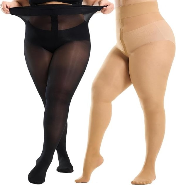 Plus Size Semi-Sheer Tights for Women 2 Pairs