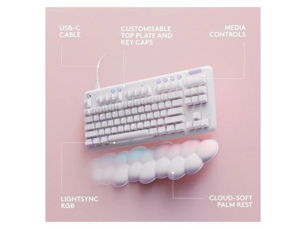 Logitech G713 Wired Mechanical Gaming Keyboard with LIGHTSYNC RGB Lighting, Clicky Switches (GX Blue), White Mist