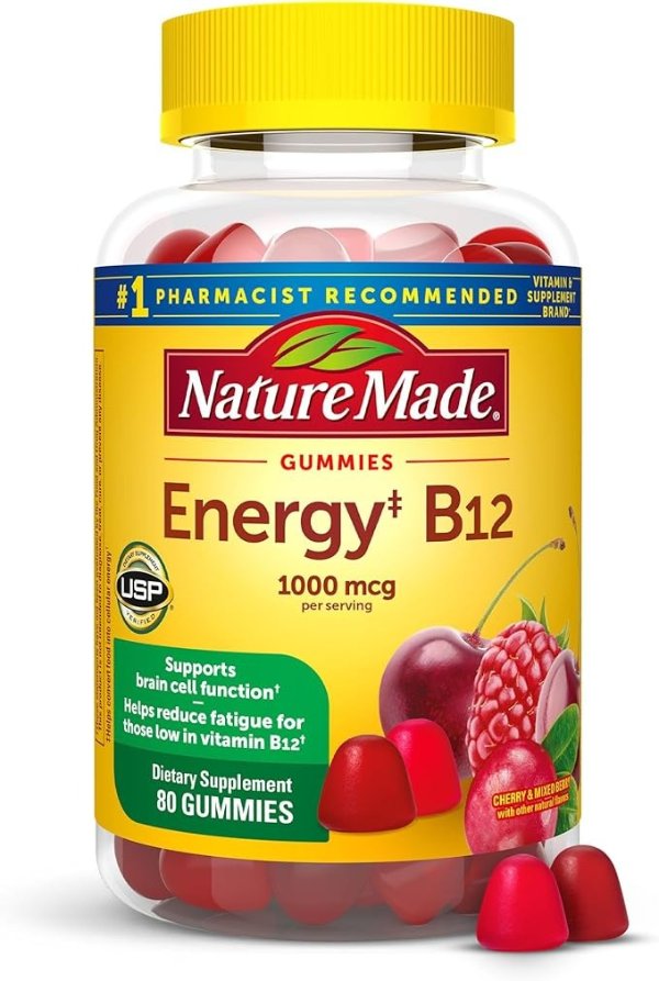 Energy B12 1000 mcg, Dietary Supplement for Energy Metabolism Support, 80 Gummies, 40 Day Supply