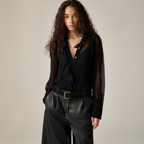 J.Crew皱褶雪纺衬衫