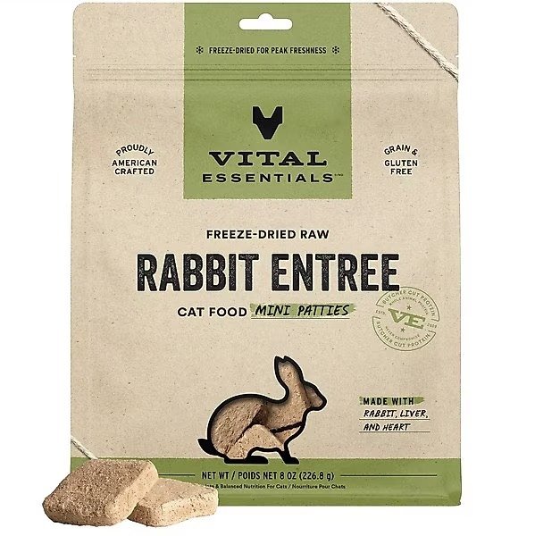 Vital Essentials Freeze-Dried Raw Rabbit Mini Patties Entree Cat Food, 8-oz bag