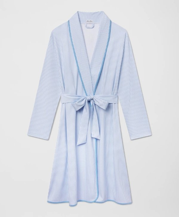 X LAKE Women's Belted Bathrobe in Classic Blue Oxford Stripe