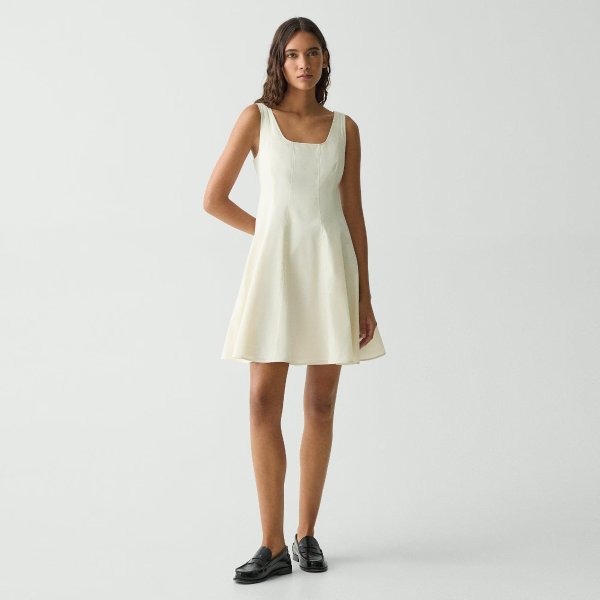 Sleeveless Fit-and-Flare Dress in Sleek Poplin