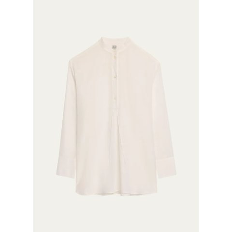 TotemeGet $100GC,Spend$1000 Get $250GCStand-Collar Tassel Cotton Voile Shirt