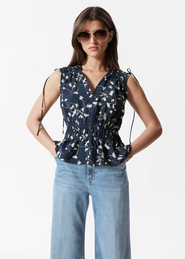 Gathered Top - Navy Pattern - Tops - & Other Stories