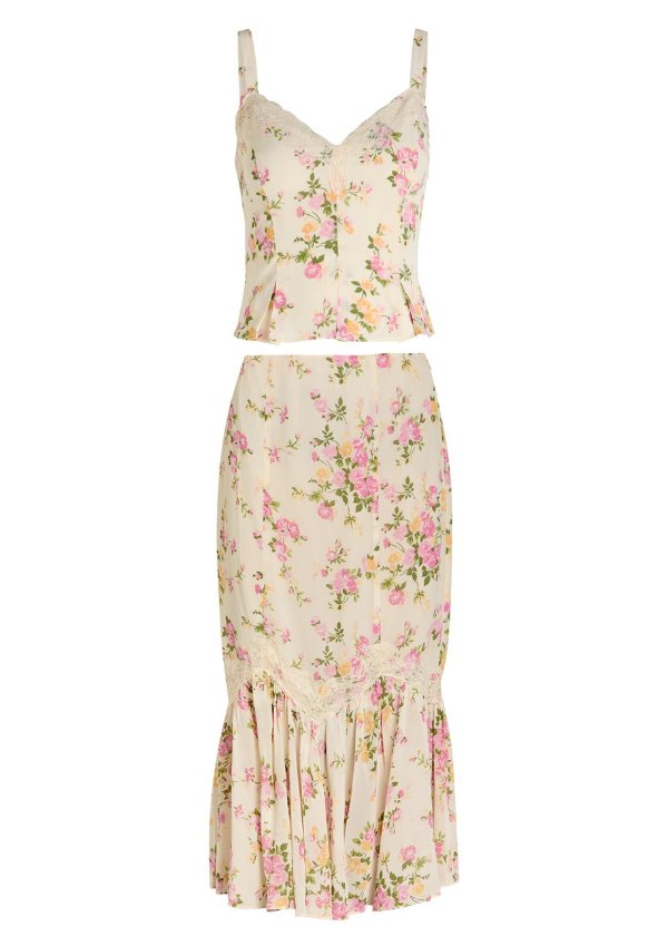 Sarita floral georgette top and midi skirt set
