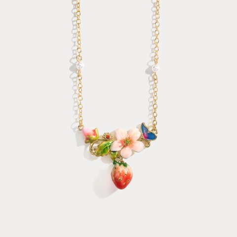 Strawberry Enamel Flower Necklace
