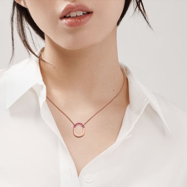 Tiffany Lock Small Pendant in Rose Gold with Pink Sapphires