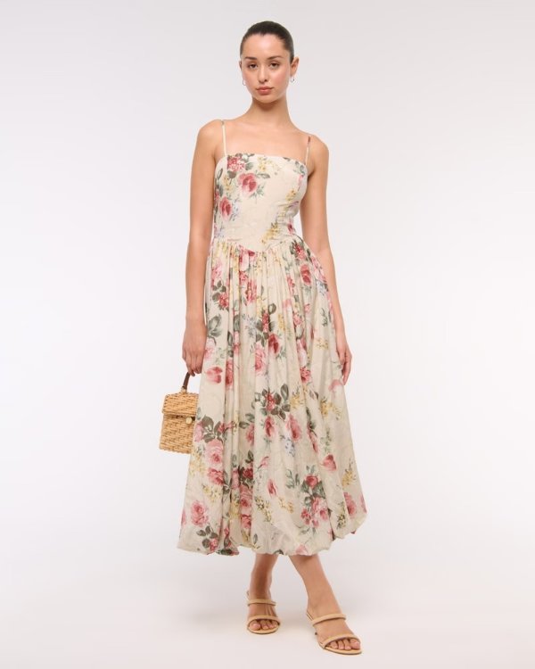 Dipped-Waist Bubble Hem Midi Dress