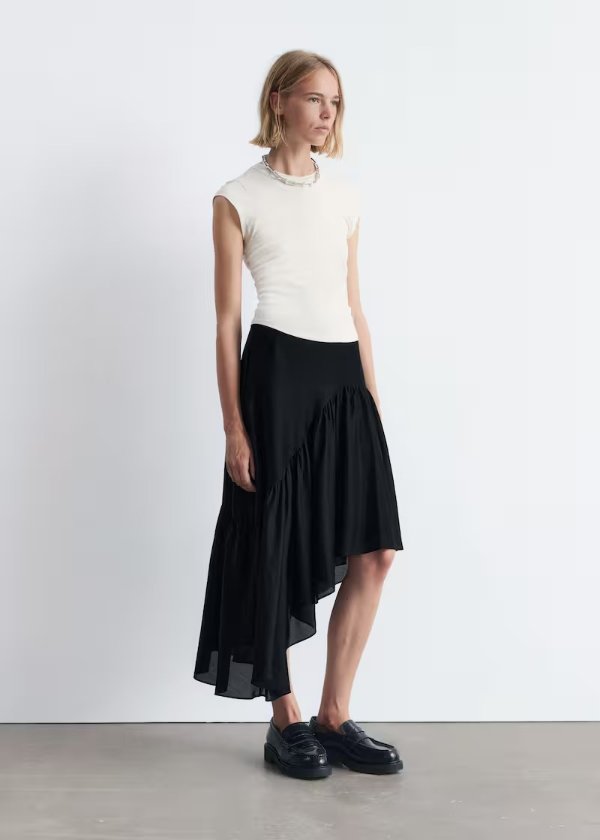 Asymmetric Ruffle Midi Skirt - Black - & Other Stories