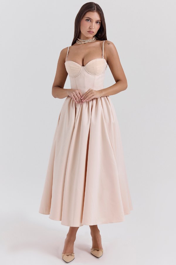 House of CB Peach Satin Corset and Skirt Set