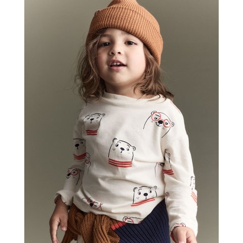 婴幼儿水獭印花长袖T恤 米色