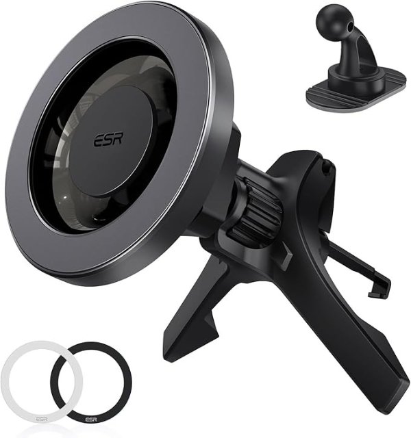 Magnetic Car Mount (HaloLock), Compatible with MagSafe Car Mount, Magnetic Phone Holder for Car, Air Vent Mount for iPhone 14/13/12 Series, Car Accessories, Charging Not Supported, Metallic Grey