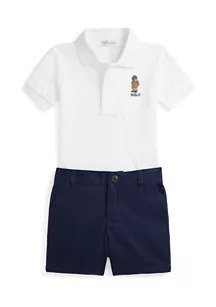 Baby Boys Bear Cotton Polo Shirt & Chino Short Set