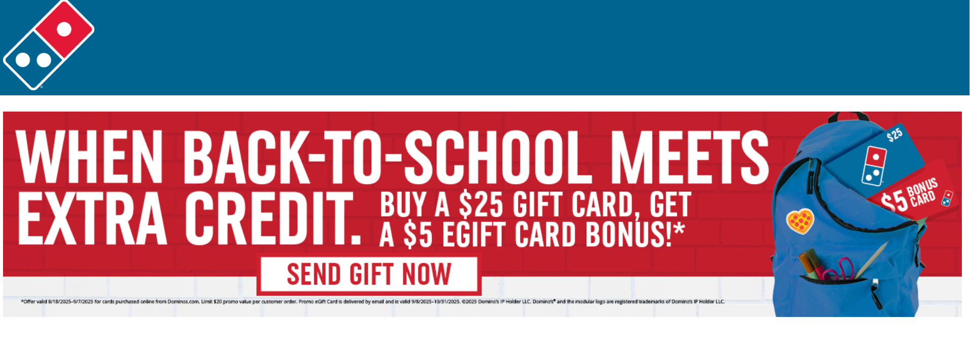 Order Gift Cards &amp; eGift Cards from Dominos for Pizza, Pasta, &amp; Wings