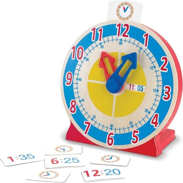 Turn & Tell Wooden Clock - Educational Toy With 12+ Reversible Time Cards