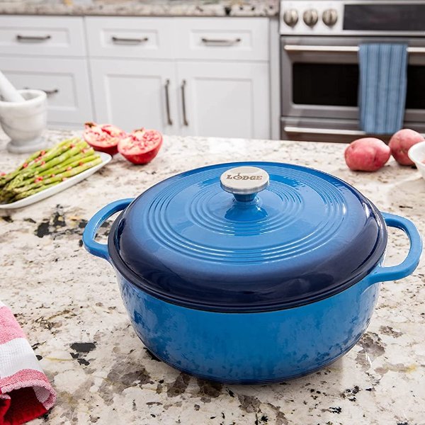 EC7D33 Enameled Cast Iron Dutch Oven, 7.5-Quart, Caribbean Blue