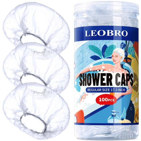 LEOBRO Disposable Shower Caps 17.3 Inch 100 Pack