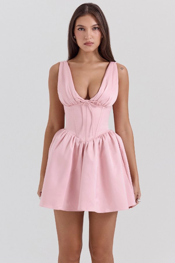 House of CB Powder Pink Satin Mini Dress