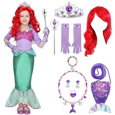Joyfy Little Mermaid Costume Dress with Red Wig