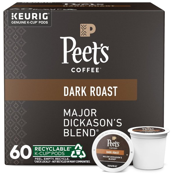 Peet's Major Dickason's Dark Roast Coffee K-Cup Pods 60 Count
