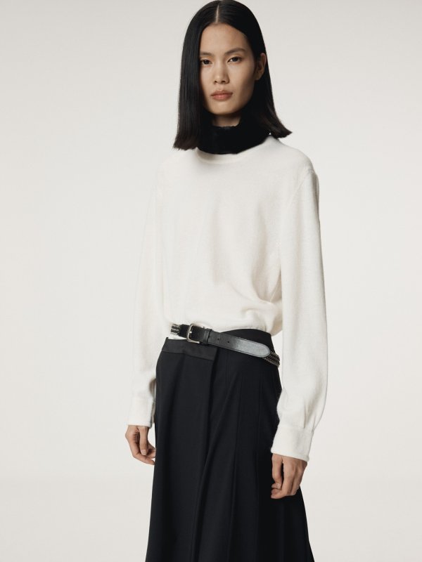 RECTO Cashmere Blend Long Sleeve Knit Top Shirt Cuffs Detail