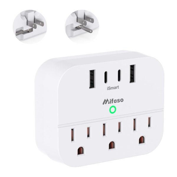 Mifaso Travel Foldable Plug Power Strip 3 Outlets USB-C
