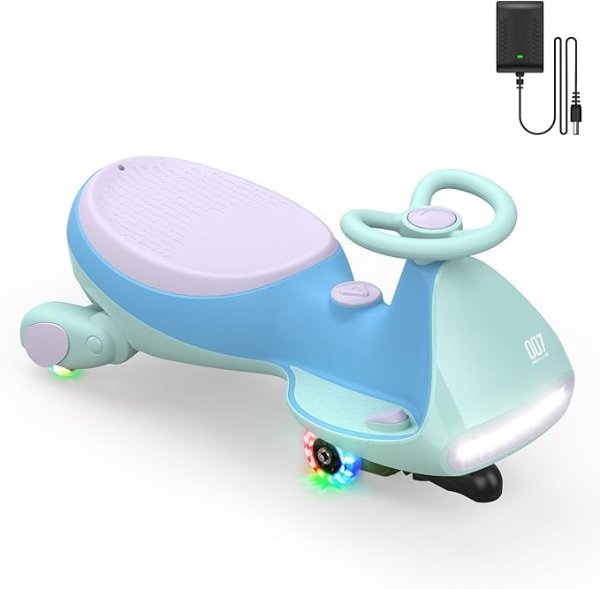 FanttikRide 12V N7 Pro Electric Wiggle Car with Pedal, Rechargeable Battery, CyberWiggle, 2 in 1 Swing Car, 2 Speed, Anti-Rollover, Flashing Wheels, Bluetooth, for Ages 3 and Up, 150 Lbs, Glacier Blue