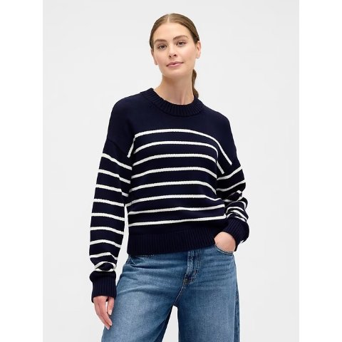 条纹短款针织衫