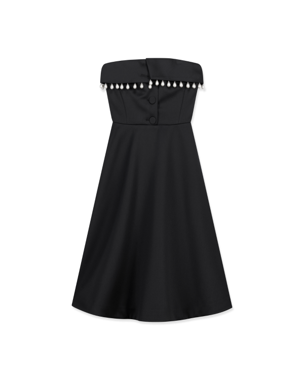 KIMHĒKIM Pearl Embellished Wool-Blend Off-Shoulder Dress
