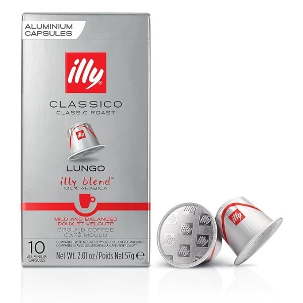 Espresso Single Serve Coffee Compatible Capsules, 100% Arabica Bean Signature Italian Blend, Classico Lungo Medium Roast, 10 Count