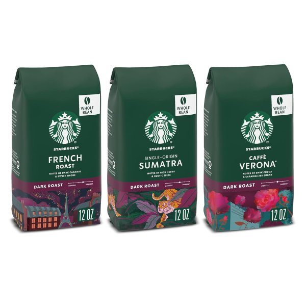 Dark Roast Whole Bean Coffee — Variety Pack — 3 bags (12 oz. each)