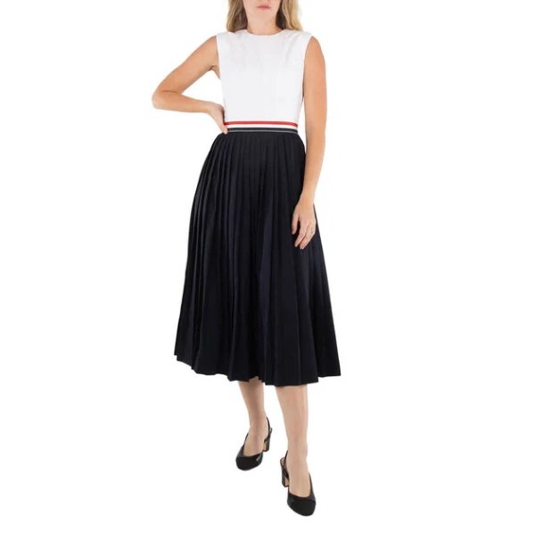 Ladies Navy Gabardine Pleated Dress Size 36