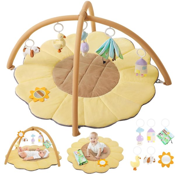 PIIKAGO Sunflower Baby Gym Play Mat with 6 Toys