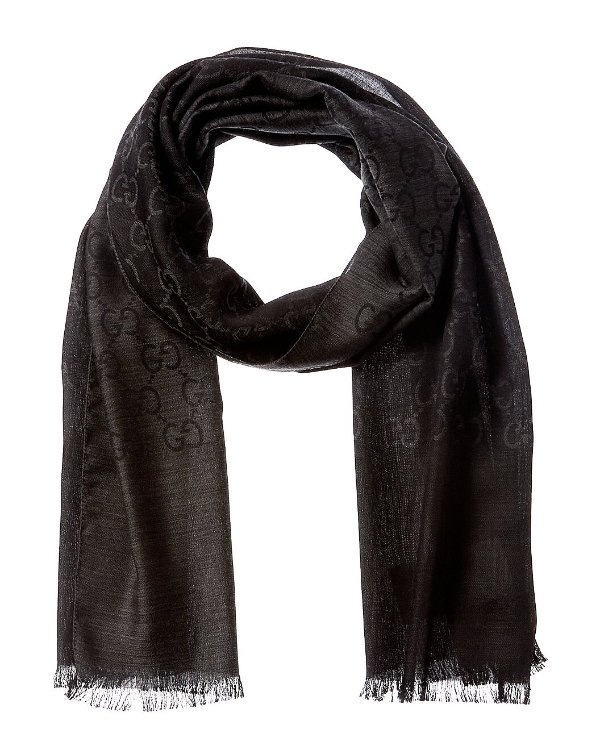  Logo Small Wool Silk-Blend Scarf