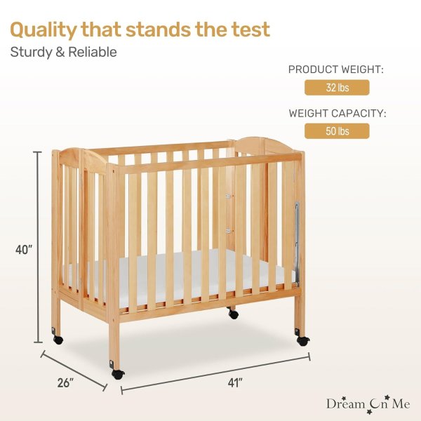 3 in 1 Portable Folding Stationary Side Crib in Natural, Greenguard Gold Certified