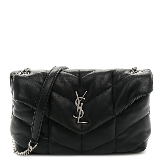 Saint Laurent Lambskin Quilted Toy Loulou Puffer Monogram Chain Satchel Black