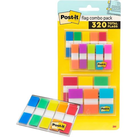 Post-itFlags Assorted Color Combo Pack, 320 Flags Total, 200 1-Inch Wide Flags and 120 .5-Inch Wide Flags, 4 On-The-Go Dispensers/Pack (683XL1)