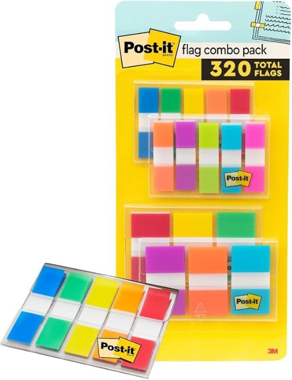 Flags Assorted Color Combo Pack, 320 Flags Total, 200 1-Inch Wide Flags and 120 .5-Inch Wide Flags, 4 On-The-Go Dispensers/Pack (683XL1)