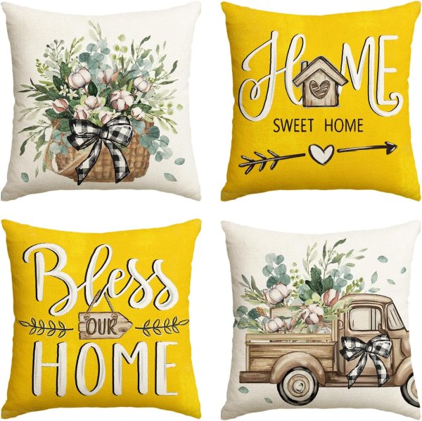 AVOIN Farmhouse Throw Pillow Covers 16x16 Inch Set of 4