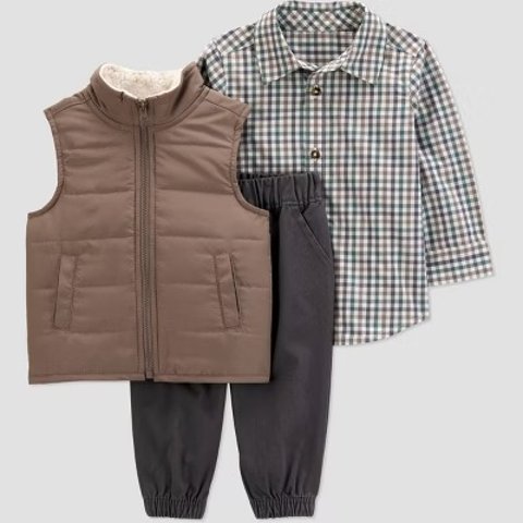 Carter s Baby Boys  Vest Set 3pc Brown/Gray