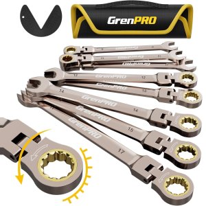 GRENPRO Flex Head 棘轮扳手套装包含 9 支公制与英制扳手（9-17mm）