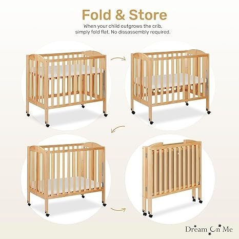 3 in 1 Portable Folding Stationary Side Crib in Natural, Greenguard Gold Certified