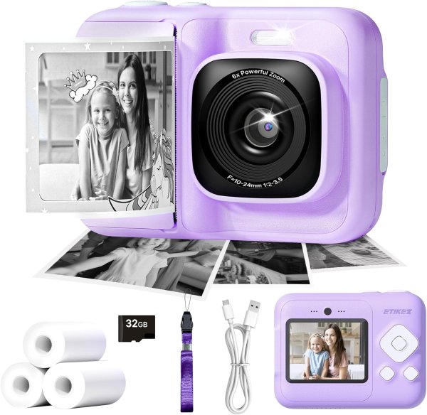 1080P Kids Instant Print Camera Purple 32GB