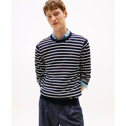 Tommy Hilfiger男士条纹圆领毛衣