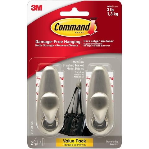 CommandFC12-BN-2ES Medium Forever Classic Value Pack, Brushed Nickel, 2 Hooks, 4 Strips, Count